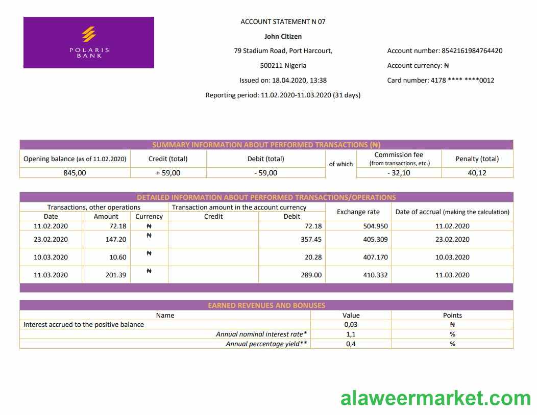 Nigeria Polaris Bank statement
